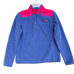 Vineyard Vine Blue Pink Pullover Fleece Sweater Jacket Women Sz X Small 1/4 Zip
